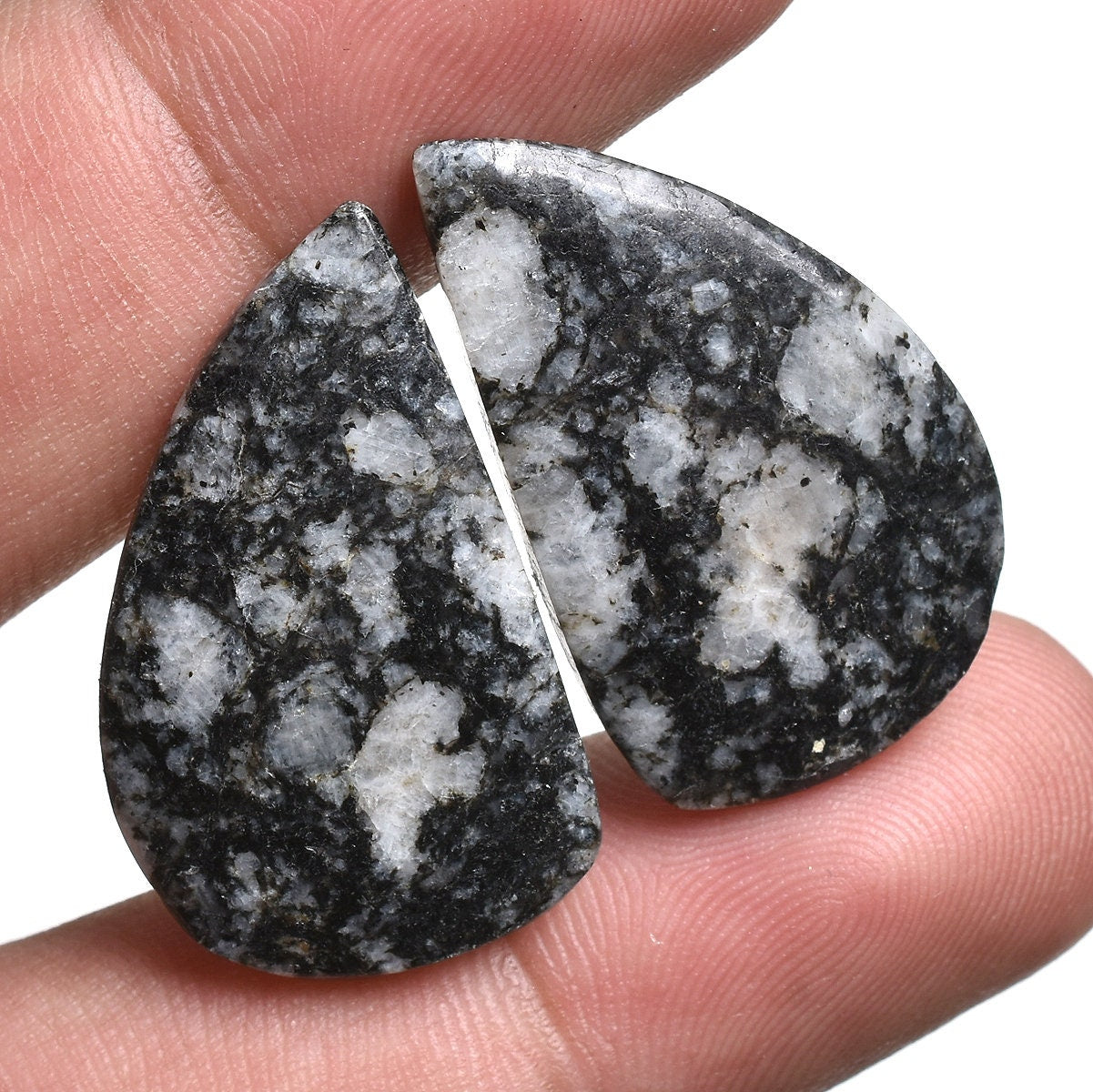 Beautiful Black Zebra Jasper Matched Pair - Natural Gemstone Pair For Earrings
