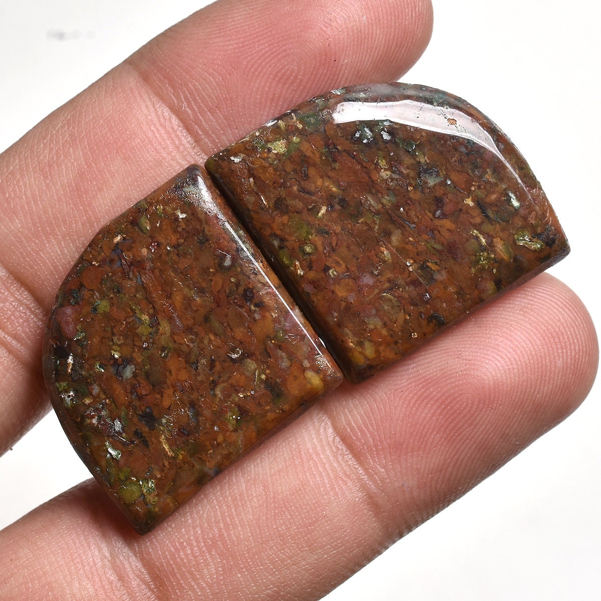Unique Jasper Earring Pair - Multi Gemstone Matching Cabochons for Earrings