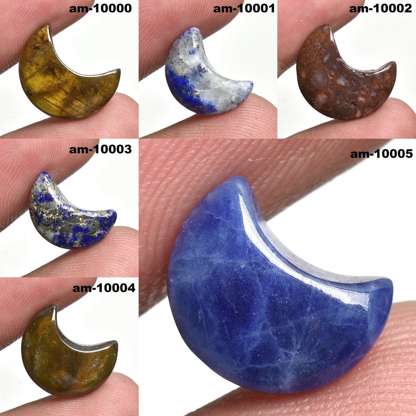 Crescent Moon Gemstone Cabochons – Carved Mixed Stones for Jewelry Making