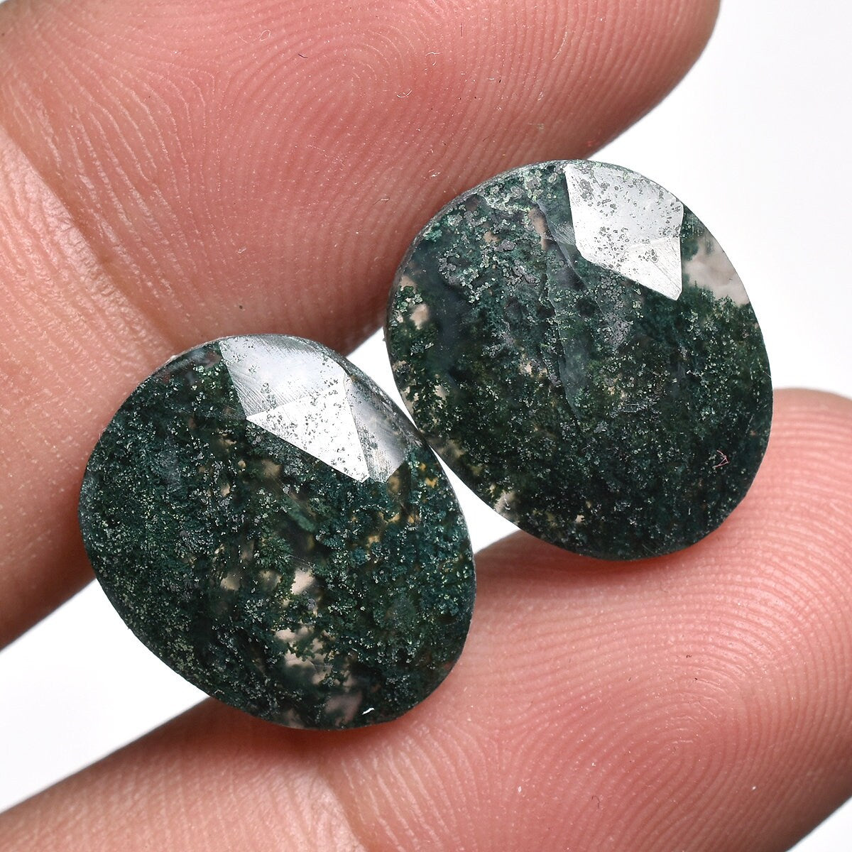 Natural Faceted Moss Agate Earrings Pair - Healing Green Moss Agate Gemstones