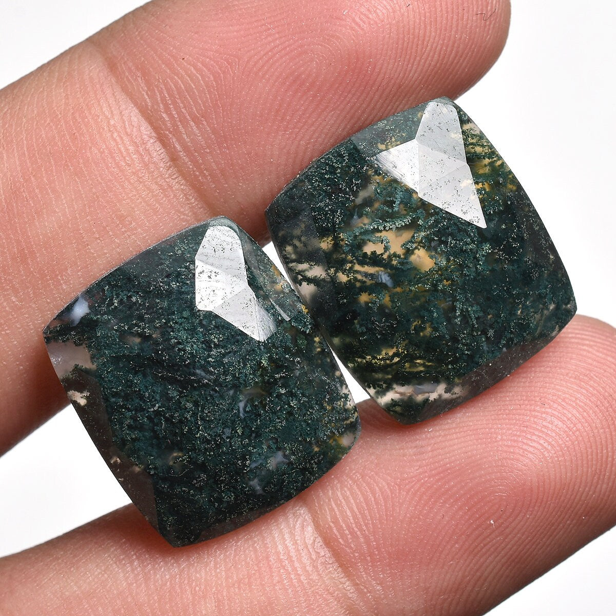 Natural Faceted Moss Agate Earrings Pair - Healing Green Moss Agate Gemstones