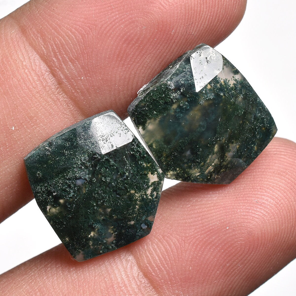 Natural Faceted Moss Agate Earrings Pair - Healing Green Moss Agate Gemstones