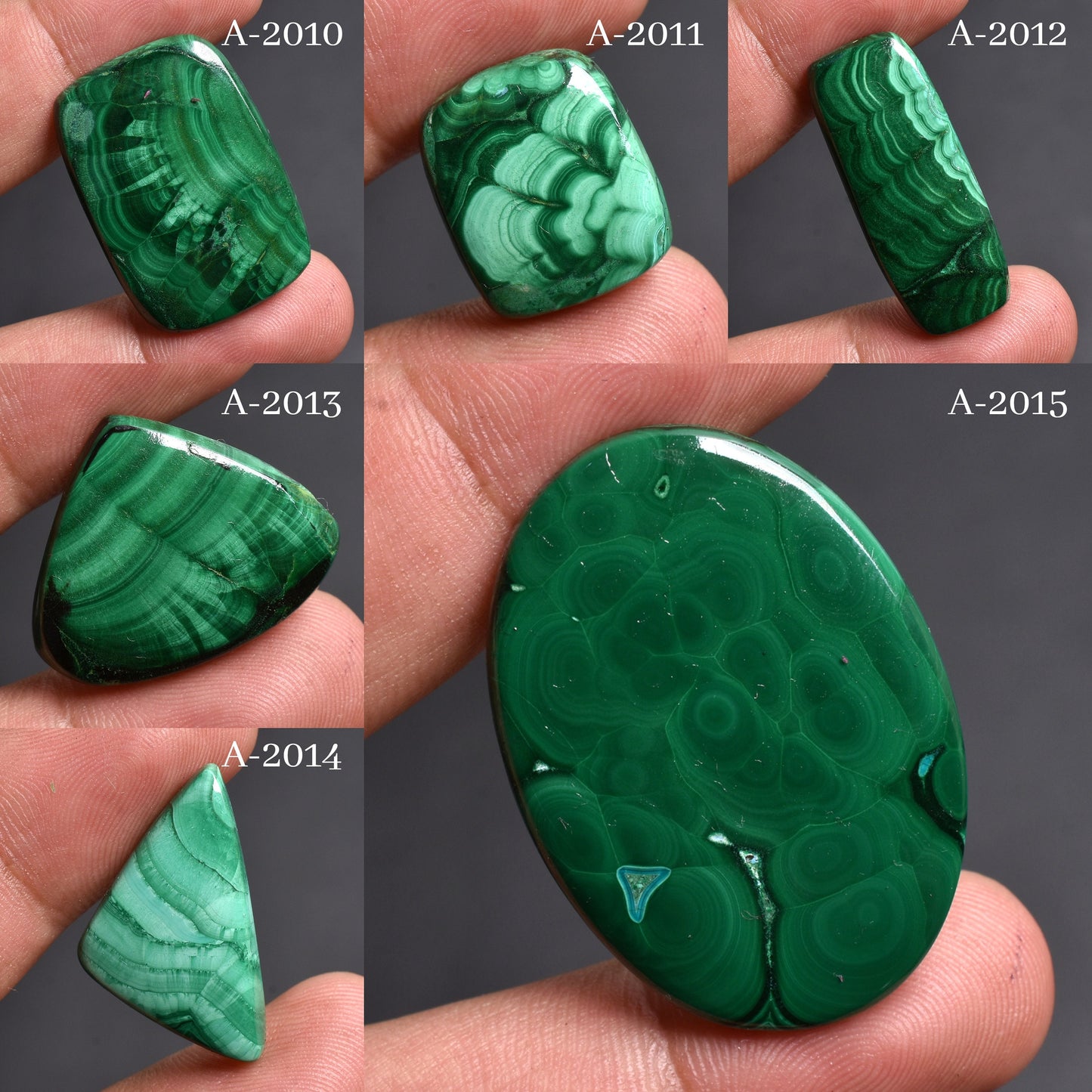 Multi-Shape Malachite Cabochon, Natural Green Gemstone