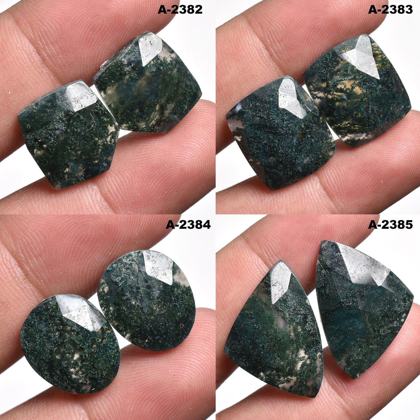 Natural Faceted Moss Agate Earrings Pair - Healing Green Moss Agate Gemstones