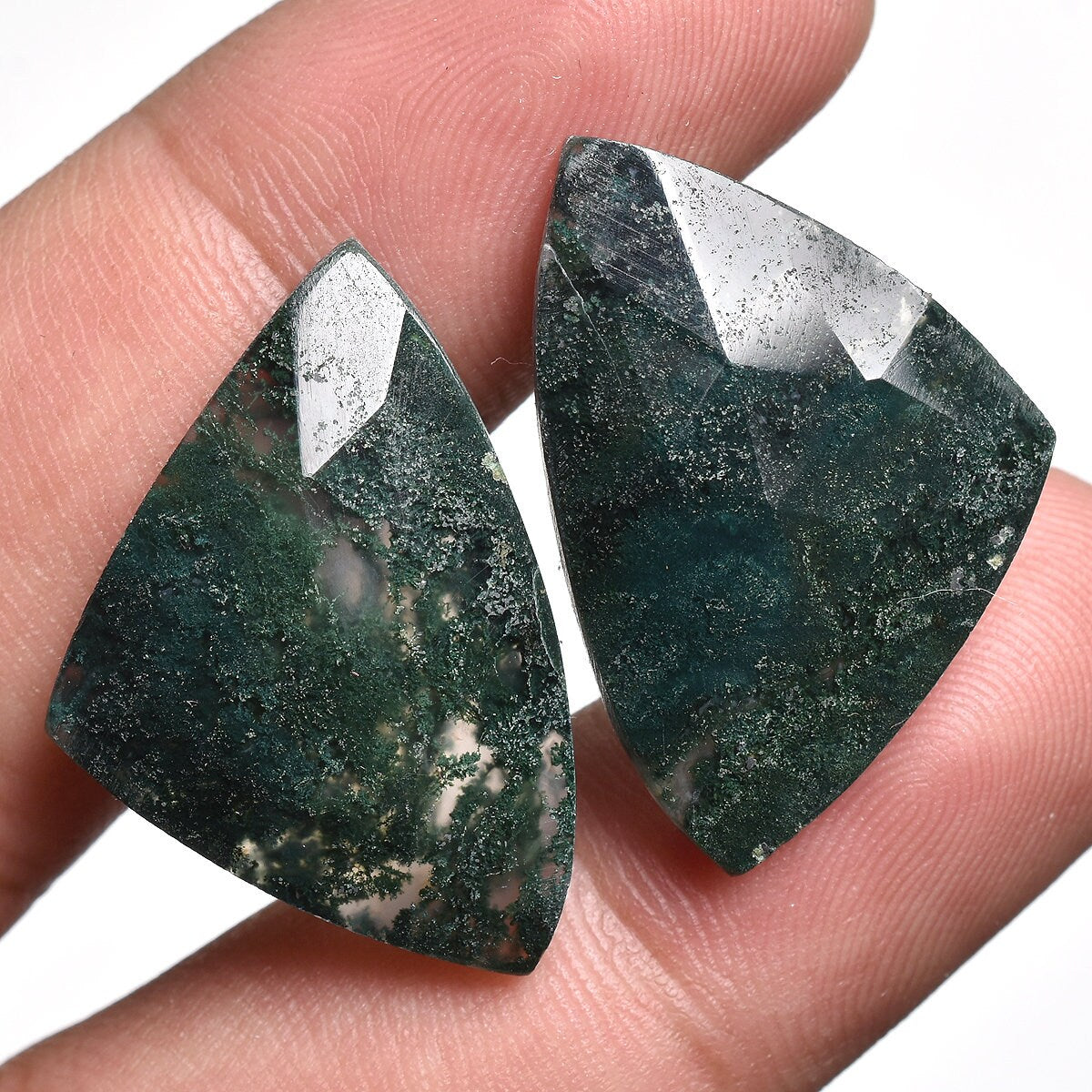 Natural Faceted Moss Agate Earrings Pair - Healing Green Moss Agate Gemstones