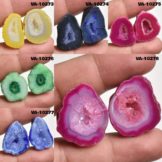 Beautiful Color Geode Druzy Agate Pair - Solar Crystal Gemstones