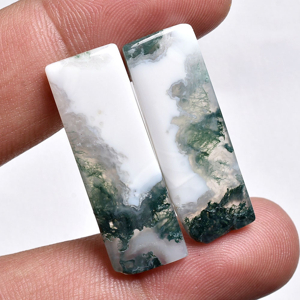 Moss Agate Pair Gemstone for Earrings Set - Wholesale Gemstone Crystal