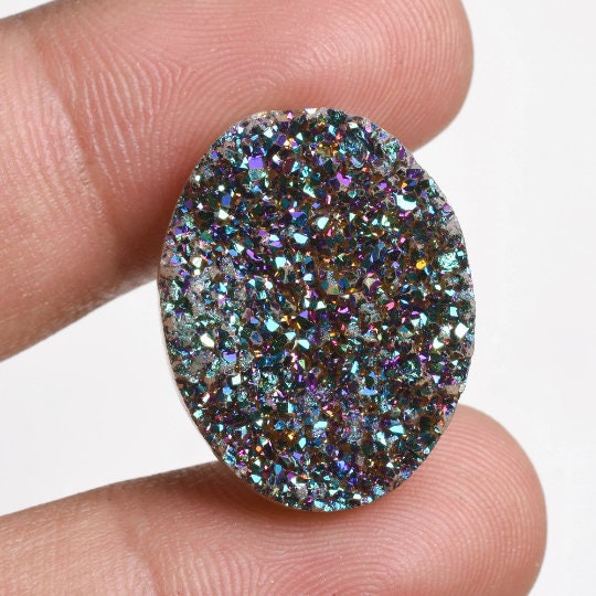 Titanium Druzy Cabochon – Oval Shaped Coated Druzy Gemstone
