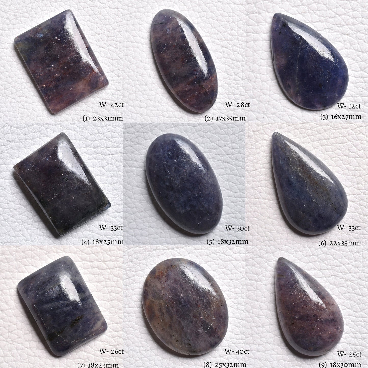 Wholesale Blue Iolite Gemstone - Natural Oval, Pear, and Square Shape Iolite Cabochons