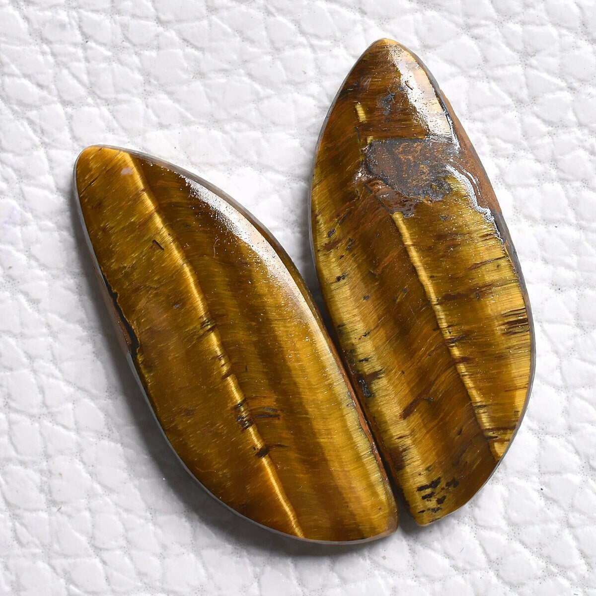 High-Quality Tiger Eye Gemstone Pair - Oval & Fancy Shaped Smooth Cabochons