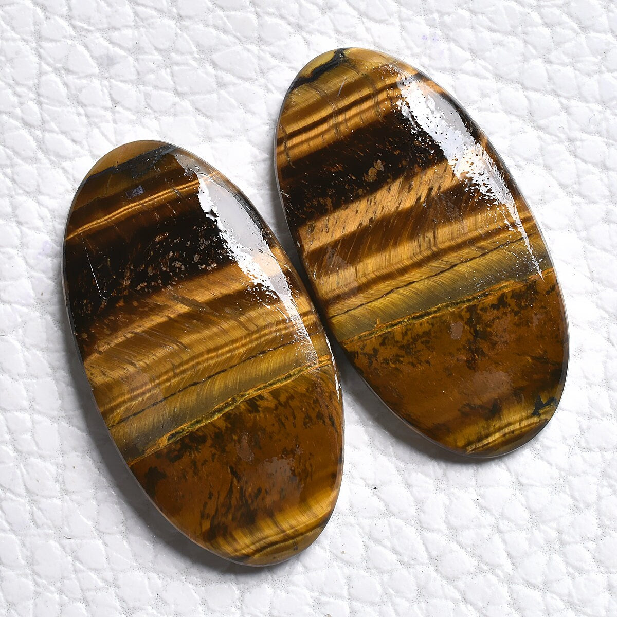 High-Quality Tiger Eye Gemstone Pair - Oval & Fancy Shaped Smooth Cabochons