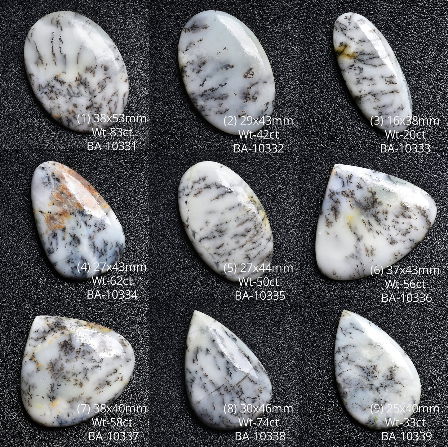 100% Natural White Black Dendrite Opal Cabochon - Loose Opal Gemstone Mix Shape