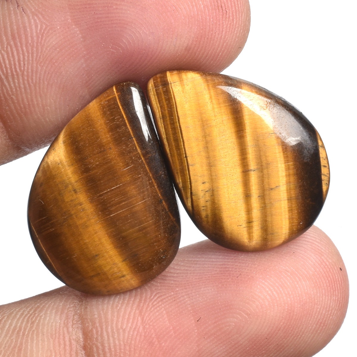 Tiger Eye Gemstone Pair – Natural Tiger Eye Stone Cabochons