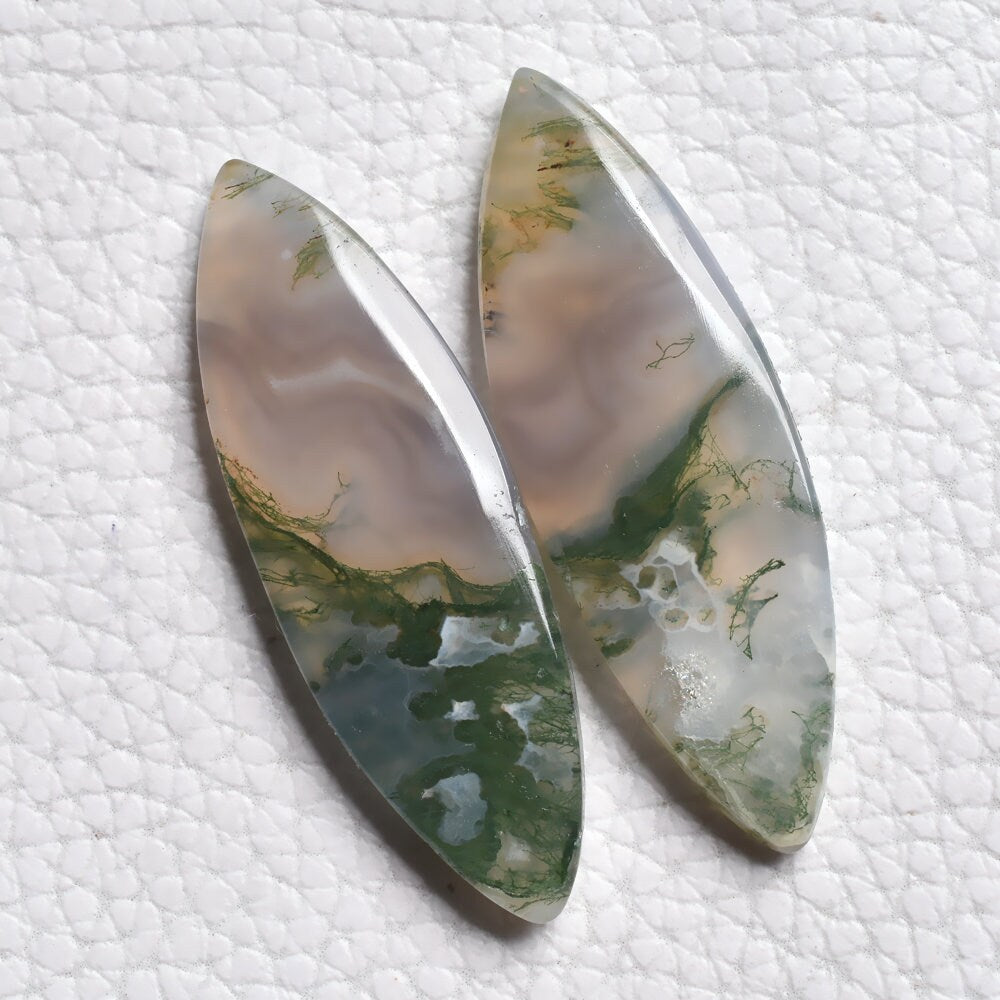 Green Moss Agate Cabochon Pair - Natural Gemstones at Wholesale Prices