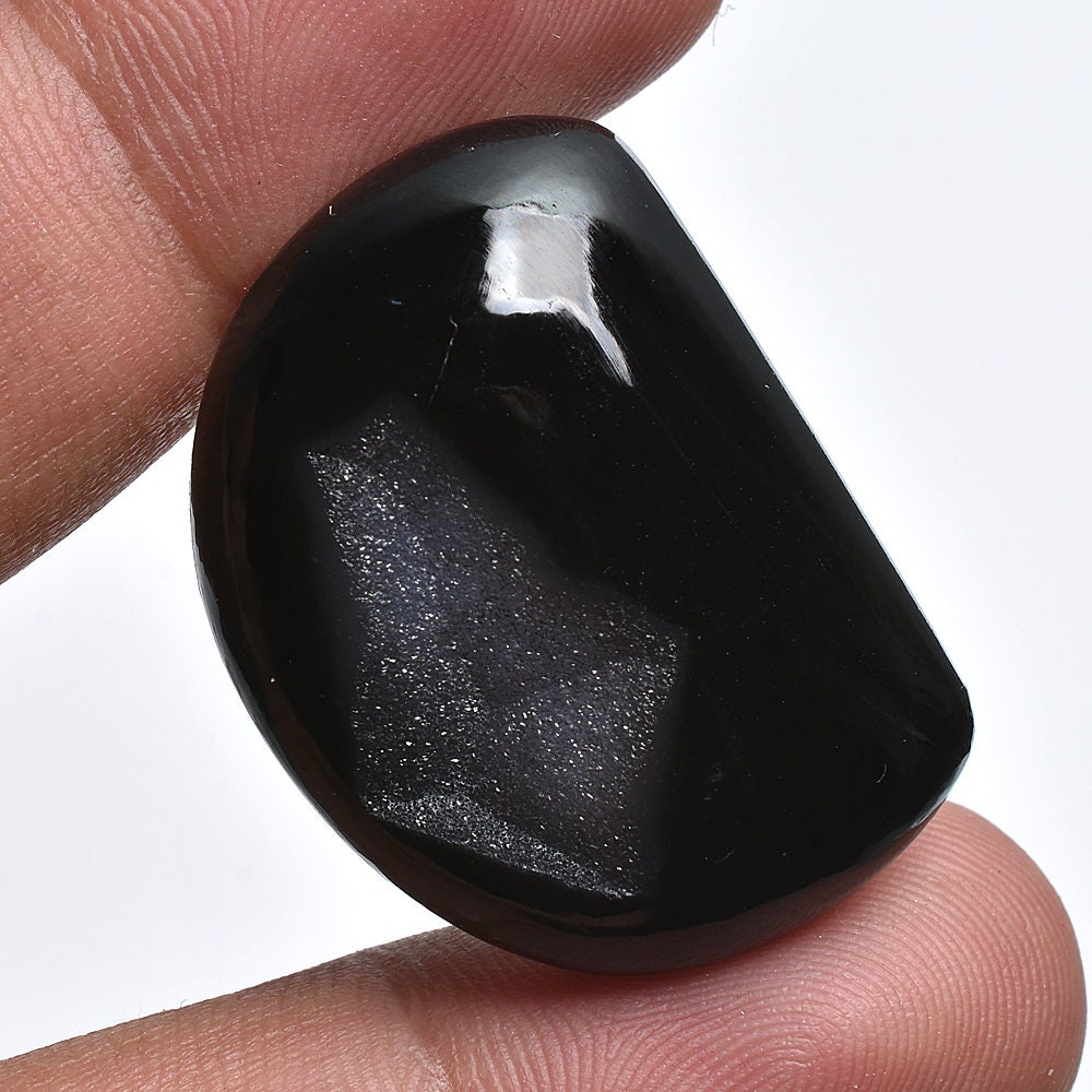 Charms! Black Druzy Cabochon - Natural Pear-Fancy Window Gemstone