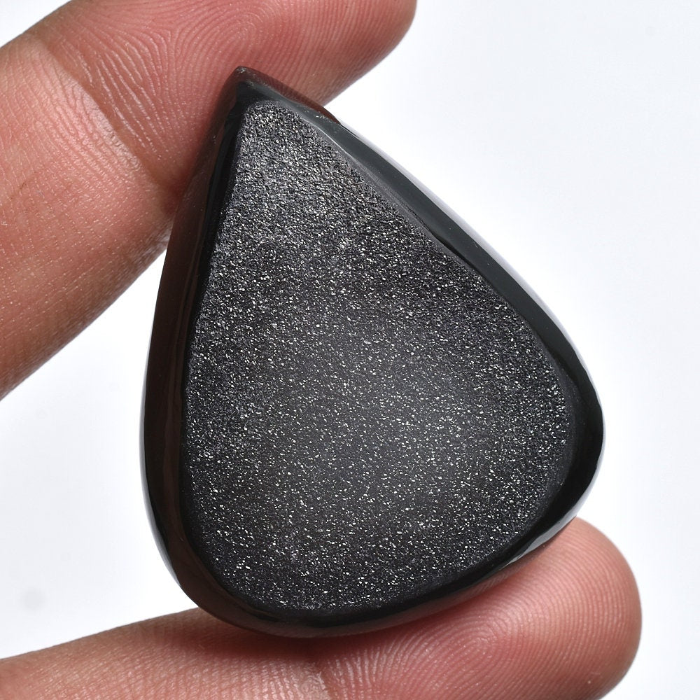 Charms! Black Druzy Cabochon - Natural Pear-Fancy Window Gemstone