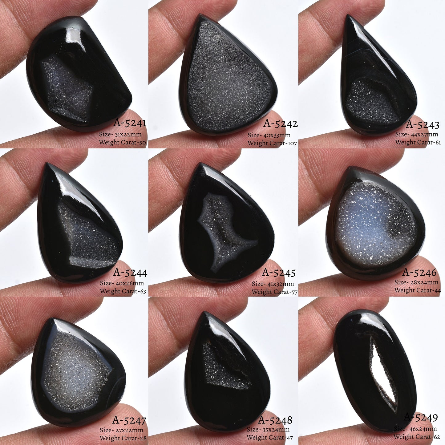 Charms! Black Druzy Cabochon - Natural Pear-Fancy Window Gemstone