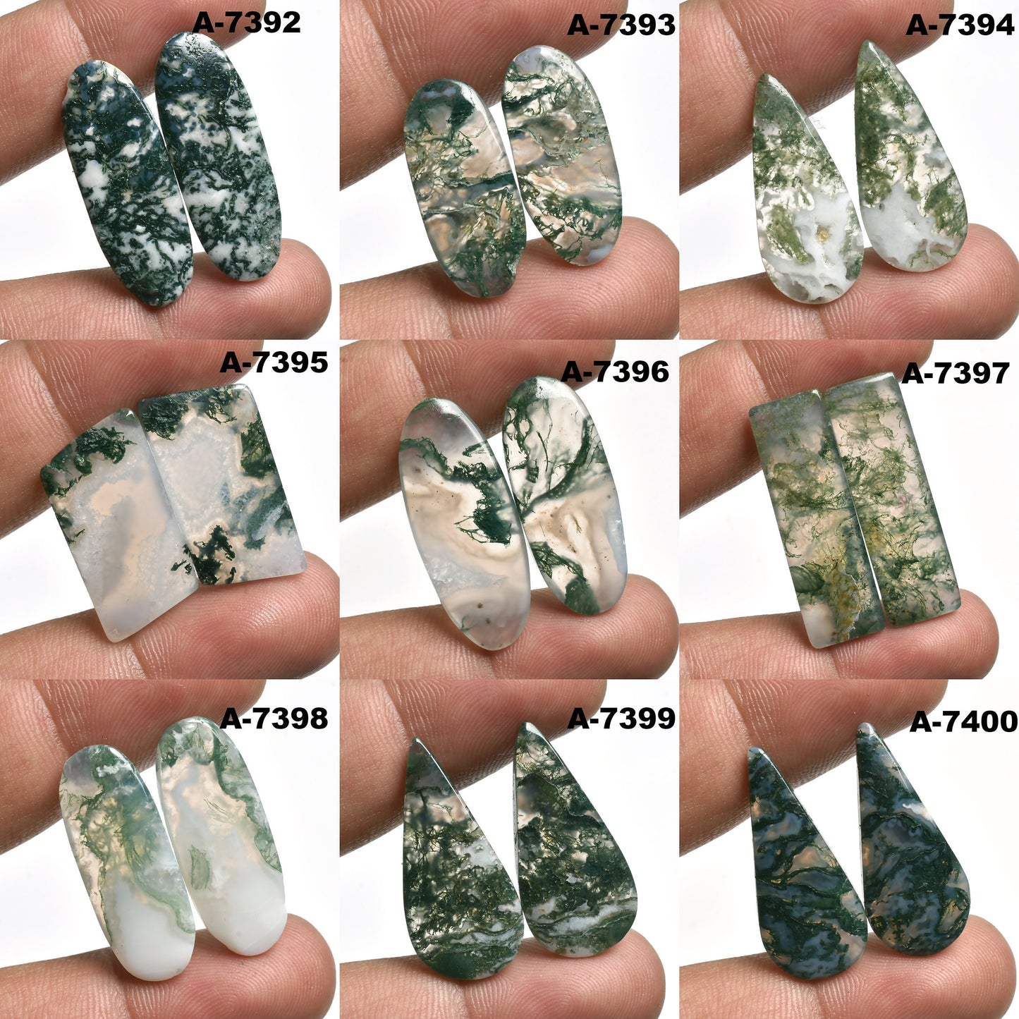 Green Moss Agate Cabochons - Mix Shape Matching Pair for Jewelry