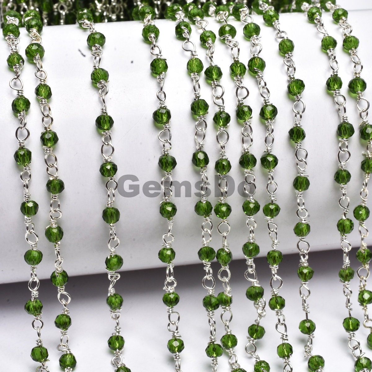 Handmade Natural Peridot Beaded Rosary Chain, Wholesale Gemstone Connector for DIY Jewelry Projects