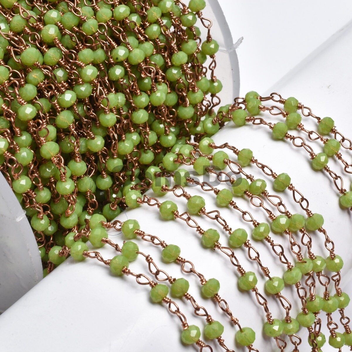 Elegant Green Quartz Rose Gold /Silver Plating Rosary Chain-Wholesale Gemstone Linking Strands