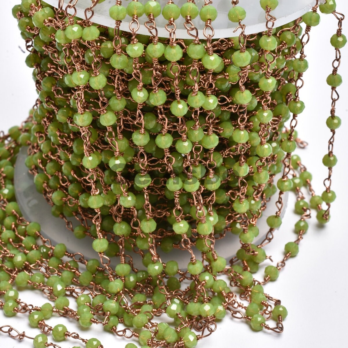 Elegant Green Quartz Rose Gold /Silver Plating Rosary Chain-Wholesale Gemstone Linking Strands