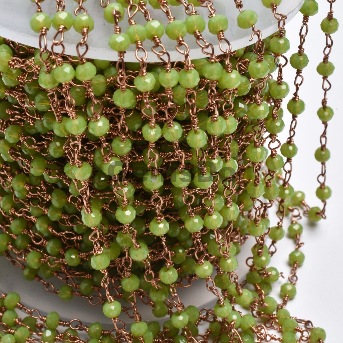 Elegant Green Quartz Rose Gold /Silver Plating Rosary Chain-Wholesale Gemstone Linking Strands