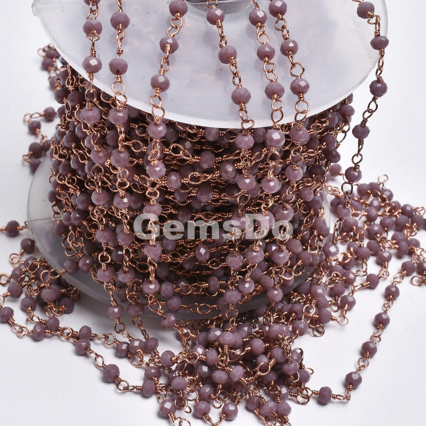 Elegant Lavender Hydro Crystal Rosary Chain – Rose Gold Plated Wire Wrapped Beads for Crafts
