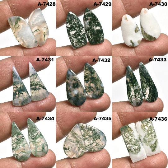 Moss Agate Pair Gemstone for Earrings Set - Wholesale Gemstone Crystal