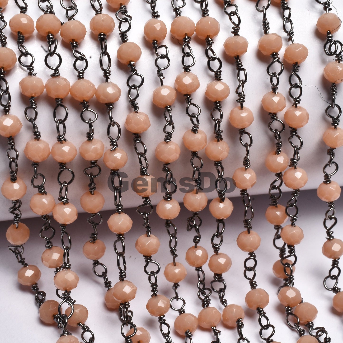Wholesale Peach Moonstone Rosary Chain Hydro Rondelle Linking Beads Lot