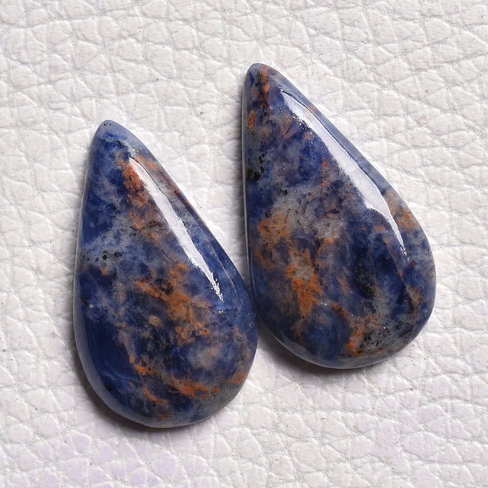 Natural Blue Sodalite Cabochon Earrings Pair - Flatback Matching Sodalite Gemstone Pair