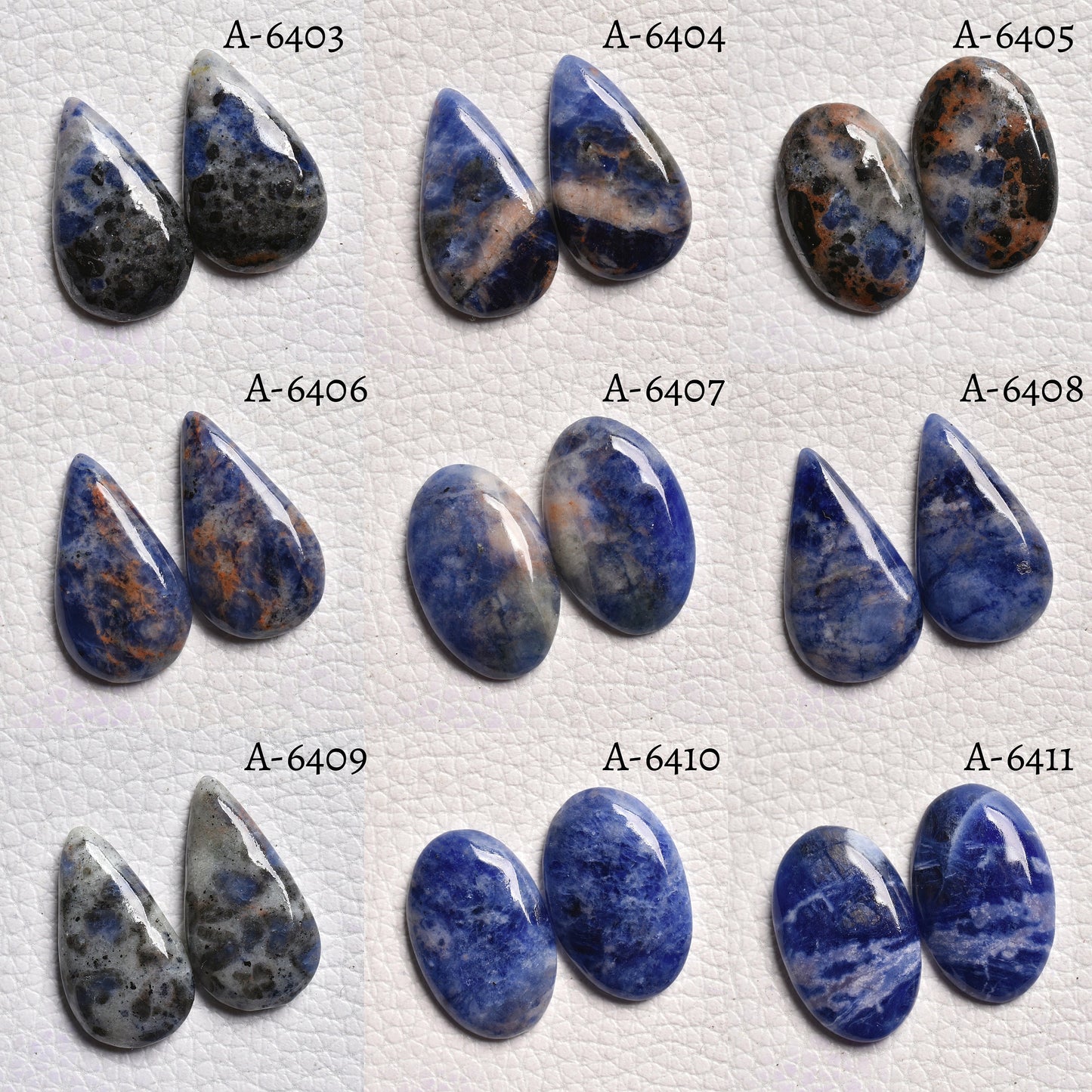 Natural Blue Sodalite Cabochon Earrings Pair - Flatback Matching Sodalite Gemstone Pair