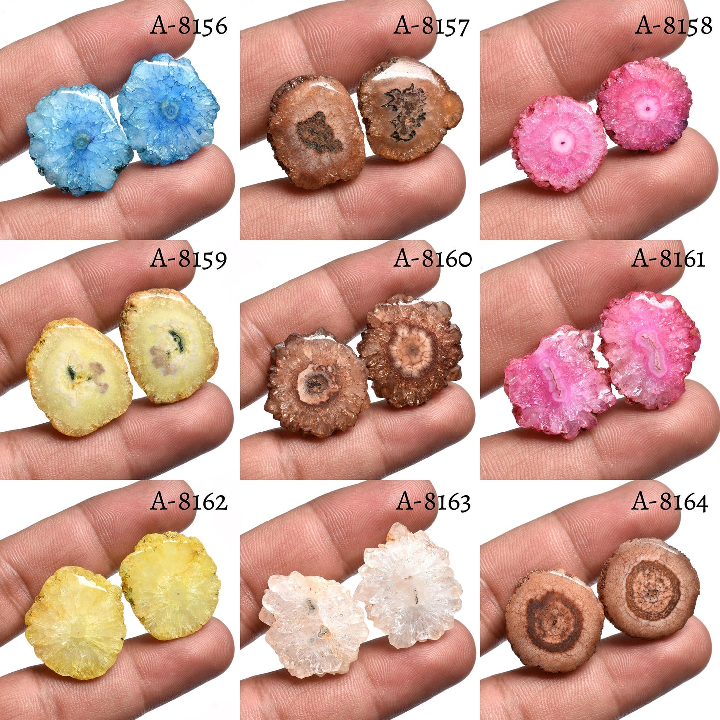 Solar Quartz Pairs - Yellow, Pink, Brown Stalactite Slice Gemstones for Earrings
