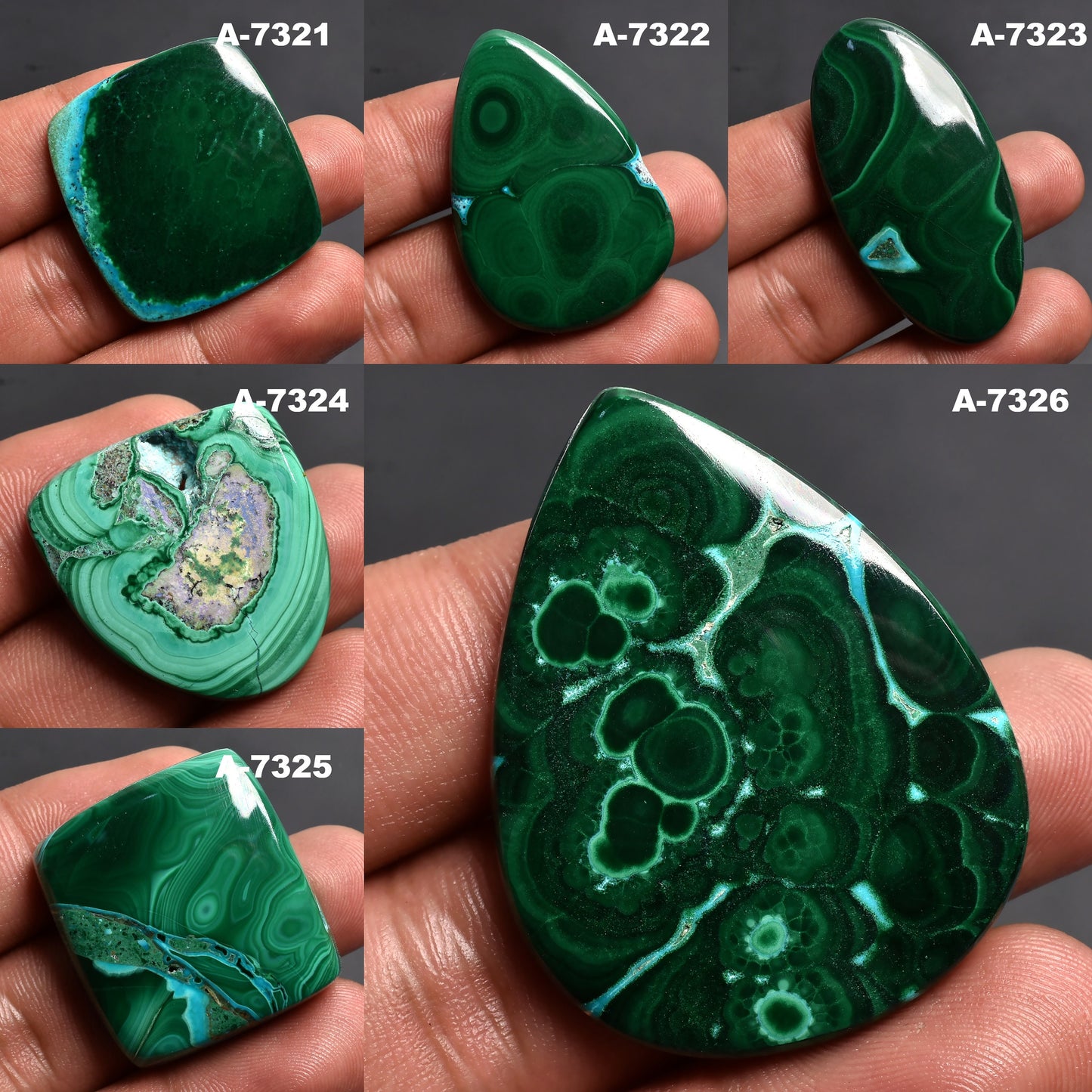 Multi-Shape Malachite Cabochon, Natural Green Gemstone