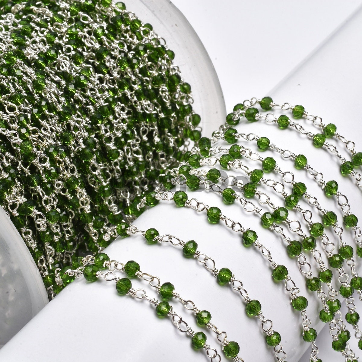 Handmade Natural Peridot Beaded Rosary Chain, Wholesale Gemstone Connector for DIY Jewelry Projects