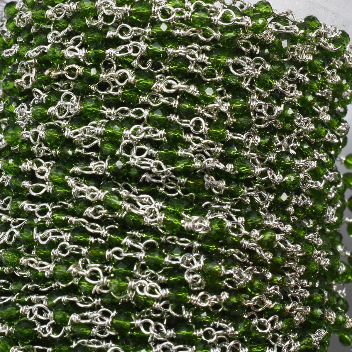 Handmade Natural Peridot Beaded Rosary Chain, Wholesale Gemstone Connector for DIY Jewelry Projects