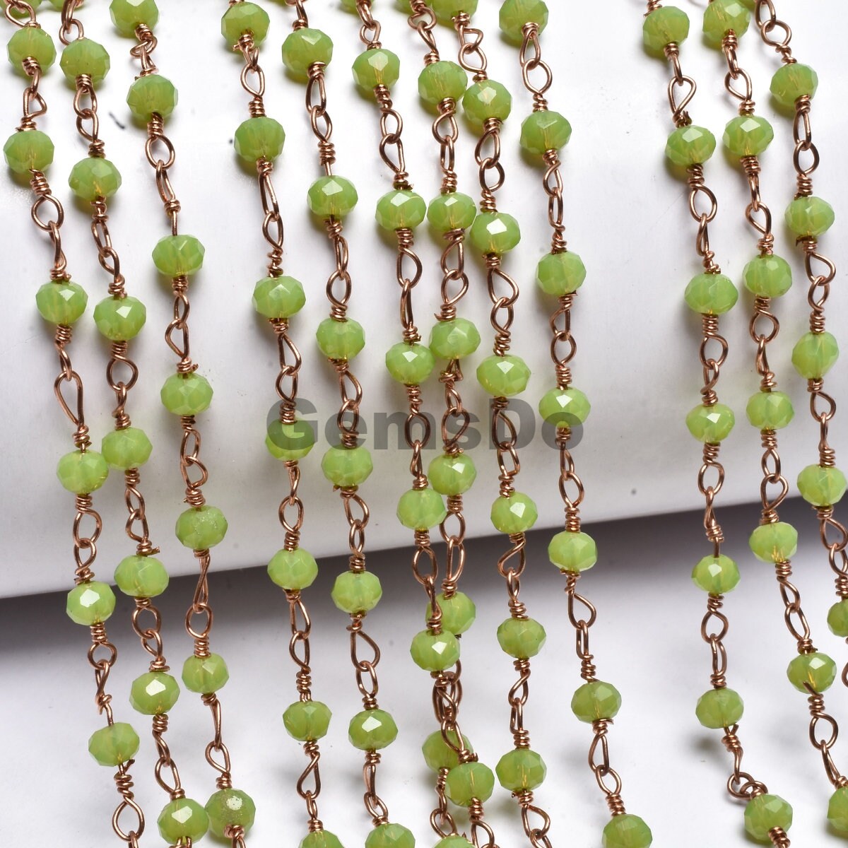 Elegant Green Quartz Rose Gold /Silver Plating Rosary Chain-Wholesale Gemstone Linking Strands