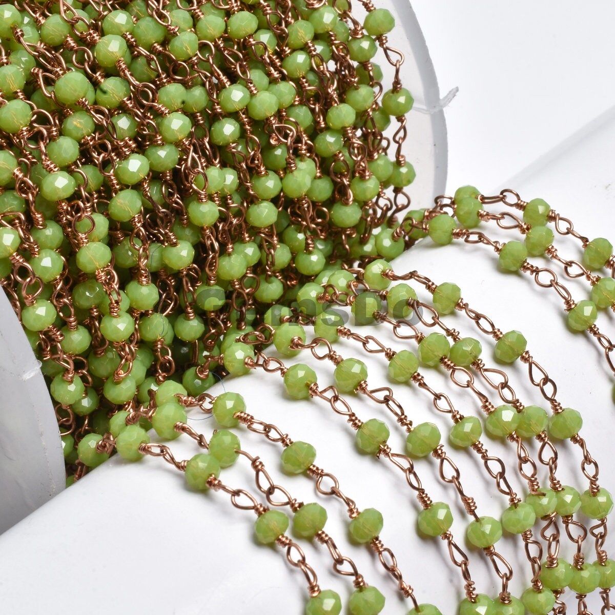 Elegant Green Quartz Rose Gold /Silver Plating Rosary Chain-Wholesale Gemstone Linking Strands