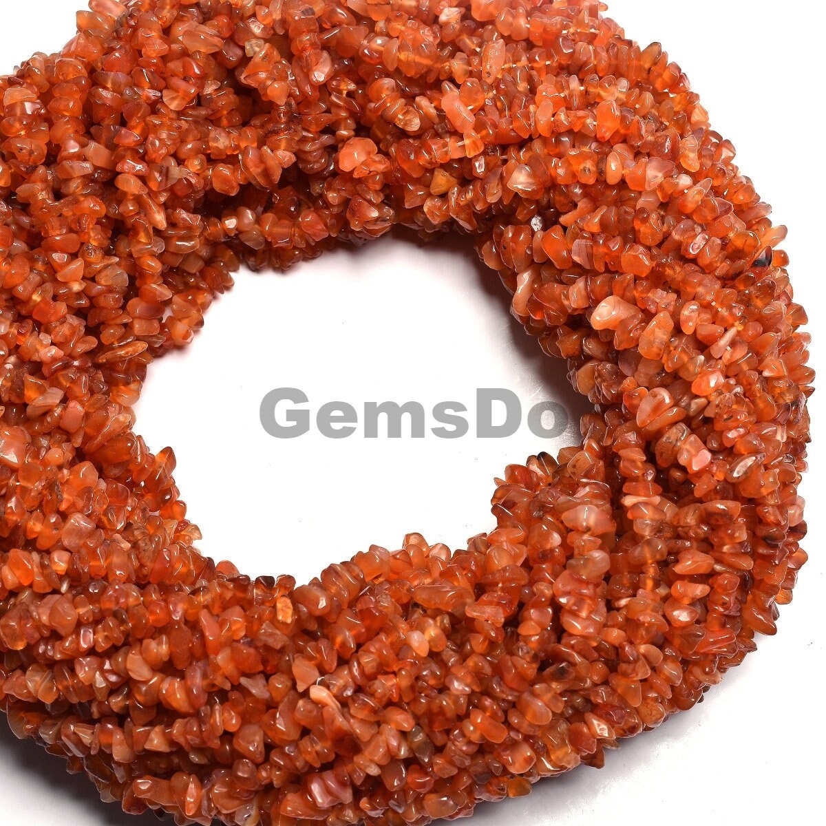 Natural Carnelian Uncut Chip Beads String | 34-Inch Raw Orange Gemstone Strand