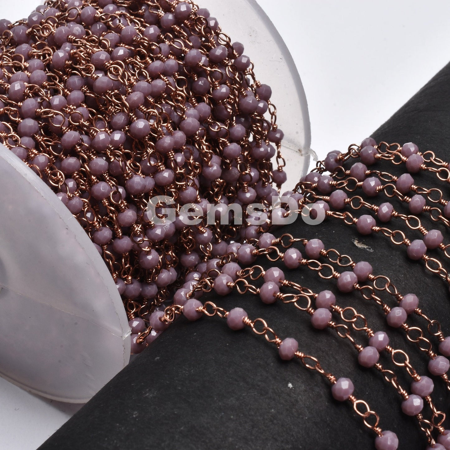 Elegant Lavender Hydro Crystal Rosary Chain – Rose Gold Plated Wire Wrapped Beads for Crafts