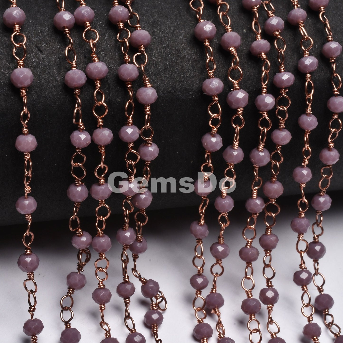 Elegant Lavender Hydro Crystal Rosary Chain – Rose Gold Plated Wire Wrapped Beads for Crafts