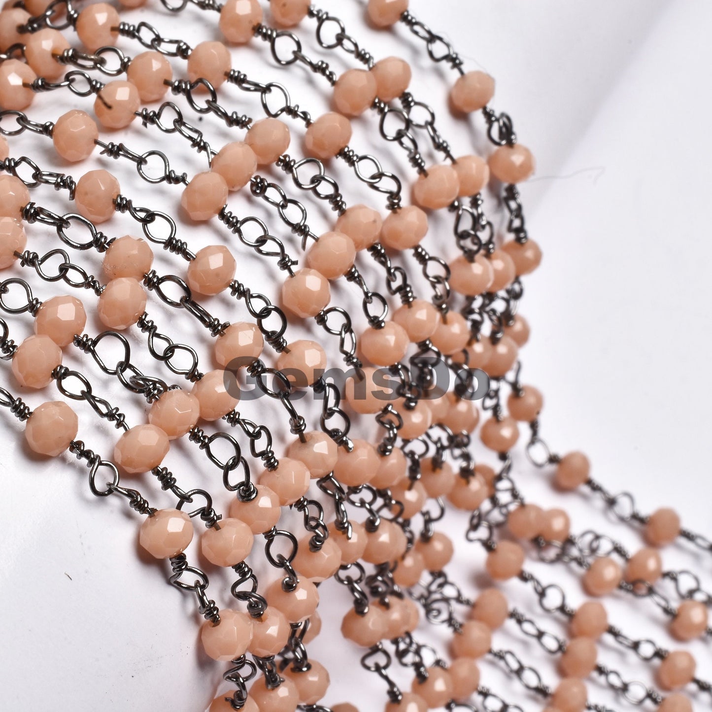 Wholesale Peach Moonstone Rosary Chain Hydro Rondelle Linking Beads Lot