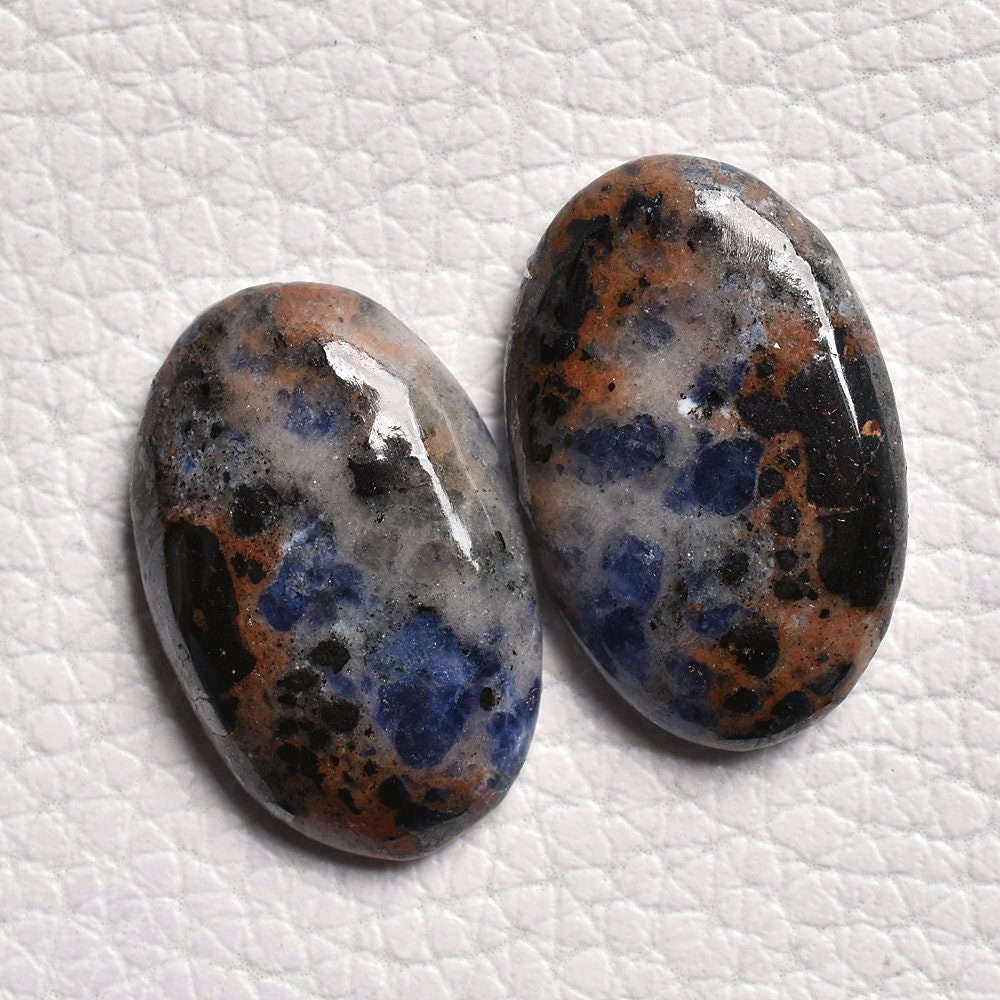 Natural Blue Sodalite Cabochon Earrings Pair - Flatback Matching Sodalite Gemstone Pair
