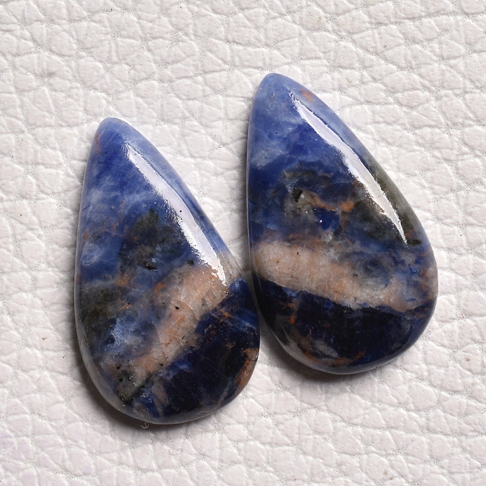 Natural Blue Sodalite Cabochon Earrings Pair - Flatback Matching Sodalite Gemstone Pair
