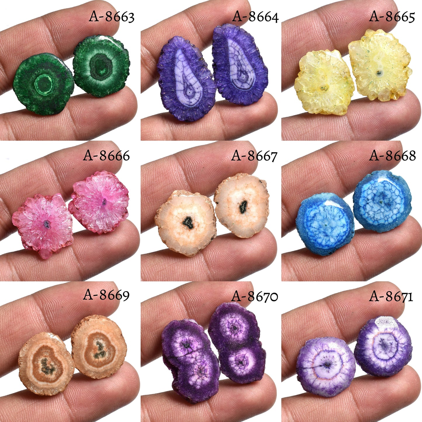 Designer Solar Quartz Earring Pair – Colorful Solar Agate Gemstone Stalactite Slice Fancy Pair