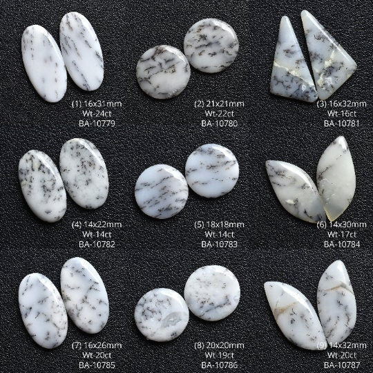Dendrite Opal Matching Cabochon Pair - Mix Shape Loose Gemstones for Earrings