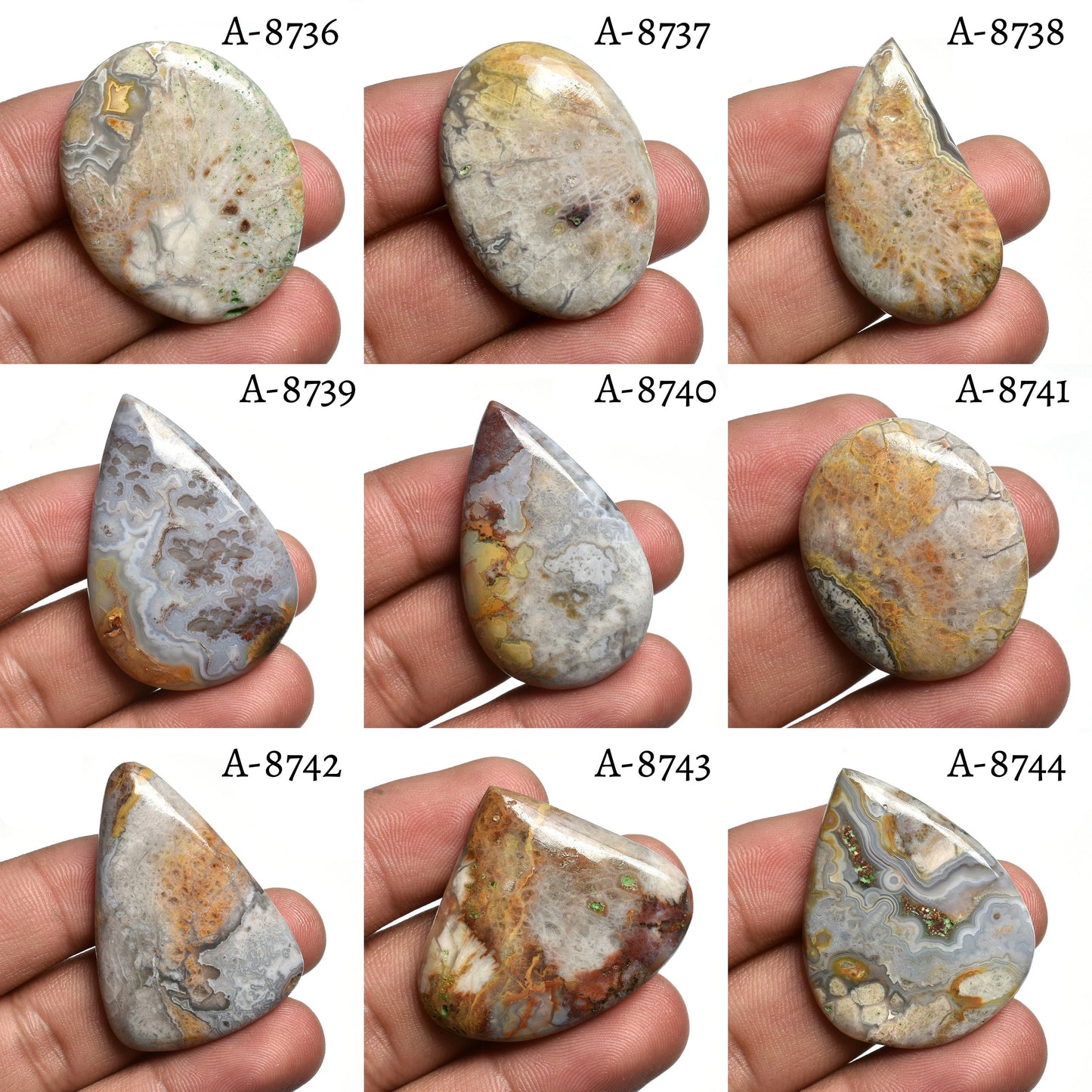 Grey Crazy Lace Agate Cabochon – Mixed Shape Designer Gemstone