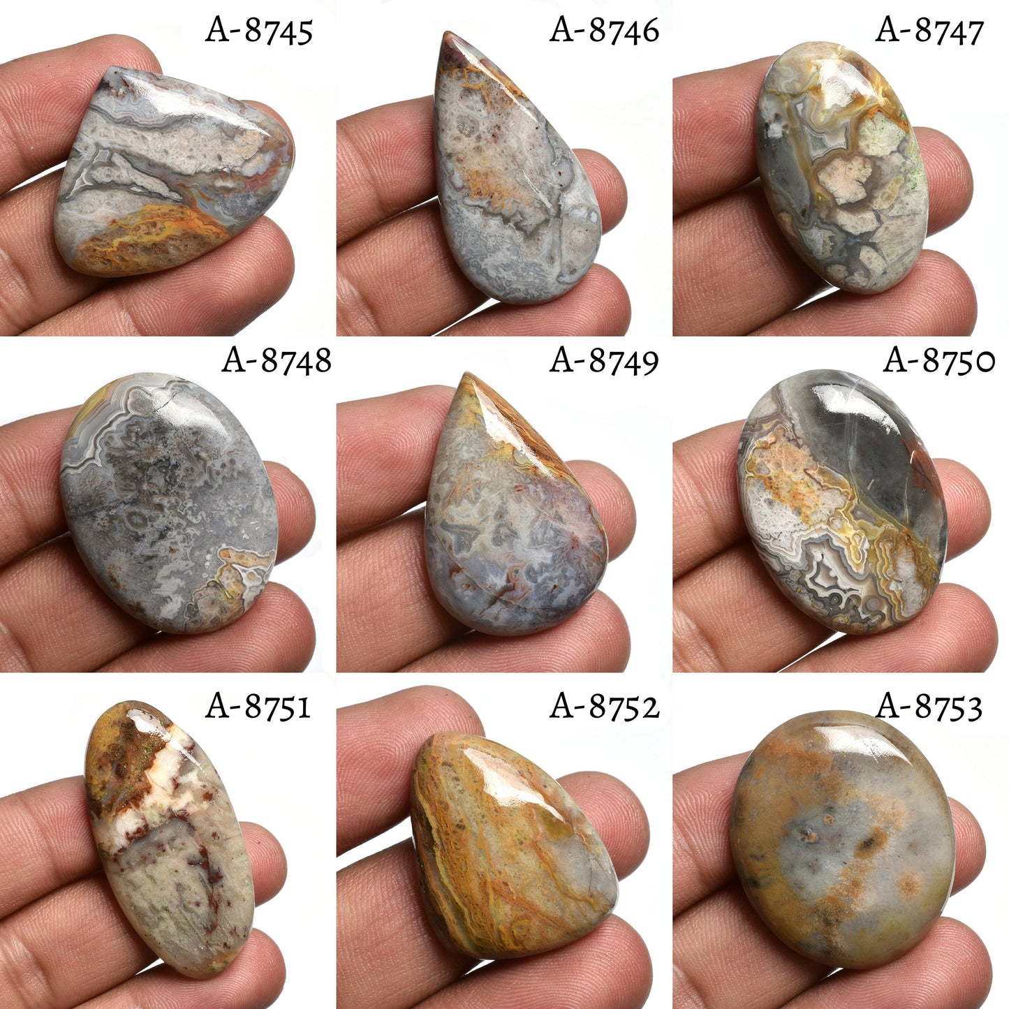 Mexican Natural Crazy Lace Agate Cabochons - Hand-Polished Wholesale Smooth Gemstone