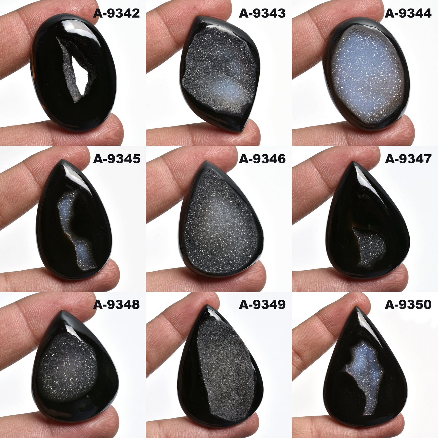 Black Window Druzy – Loose Agate Crystal Stones in Mixed Shapes
