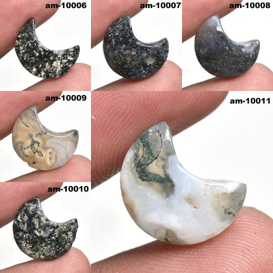 Mix Crescent Moon Cabochon - Gemstone Carved Moon, Wholesale Moss Agate Crystal
