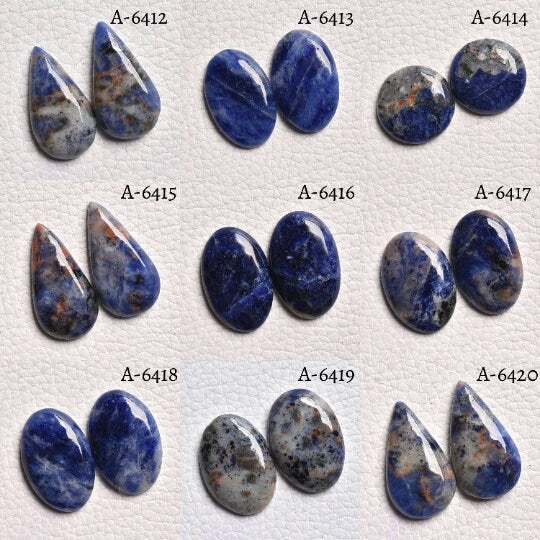 Wholesale Blue Sodalite Earrings Pair - Matched Cabochon Gemstones for Jewelry Making